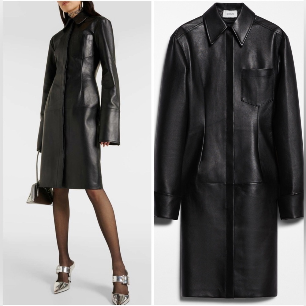 Sportmax Women Black Oidio 100% Lamb Leather Coat NWT